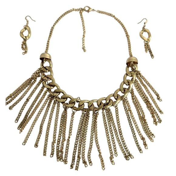 Unbranded Jewelry - Vintage Gold Tone Fringe Necklace & Earring Set